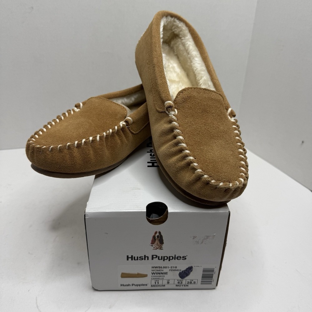 Hush Puppies Winnie Slippers Womens 11 Cinnamon Suede Faux Fur HWSL001-210 NEW